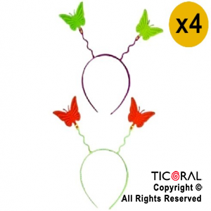 VINCHA RESORTE MARIPOSAS FLUO x 4